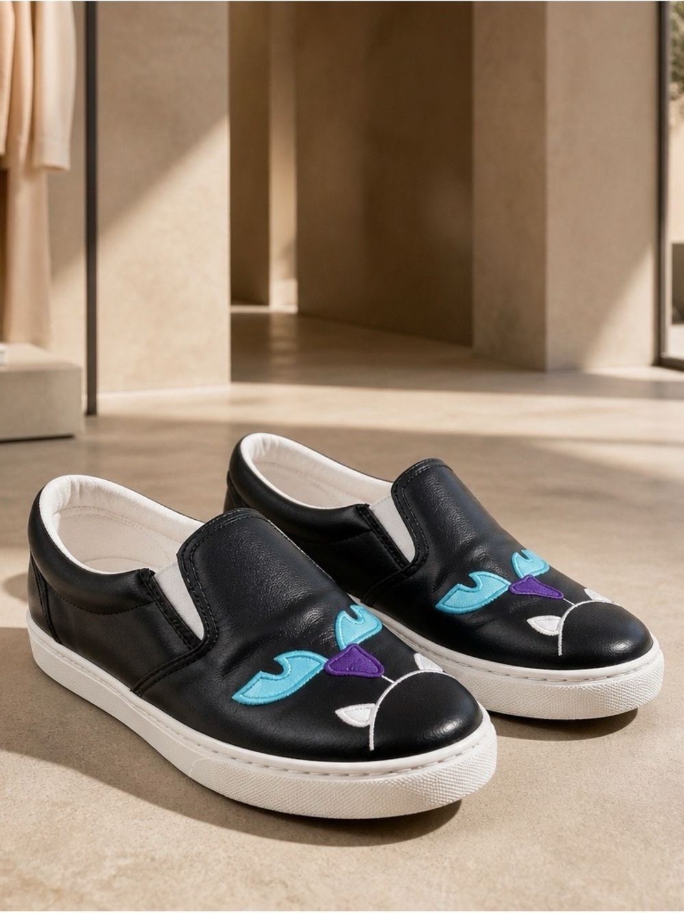 Chiara Ferragni Leather Monsters Slip-On Shoes Size 38